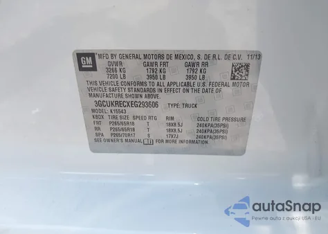 2014 Chevrolet Silverado 1500 2Lt z USA, uszkodzony, nr VIN 3GCUKRECXEG293606